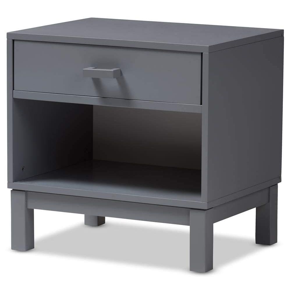 Mesa de cabeceira Baxton Studio Deirdre Modern Grey Wood com 1 gaveta
