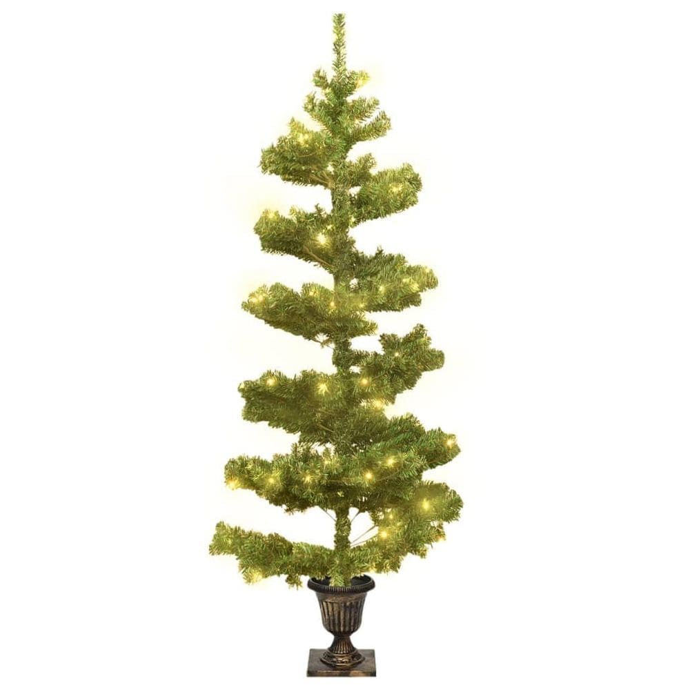 Árvore de Natal vidaXL Swirl de 1,2 m com vaso e LEDs PVC verde