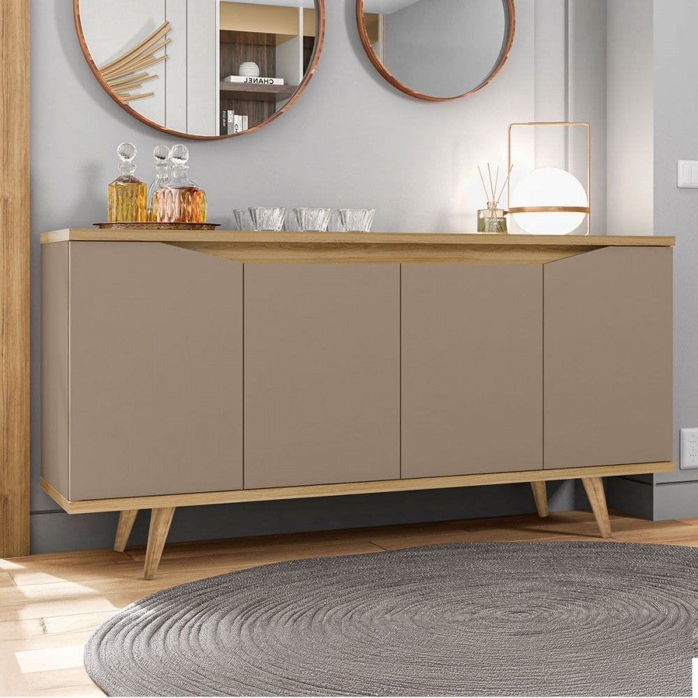 Balcão Buffet Gracyella 4 Portas Marrom Claro/Hannover - Pnr Móveis