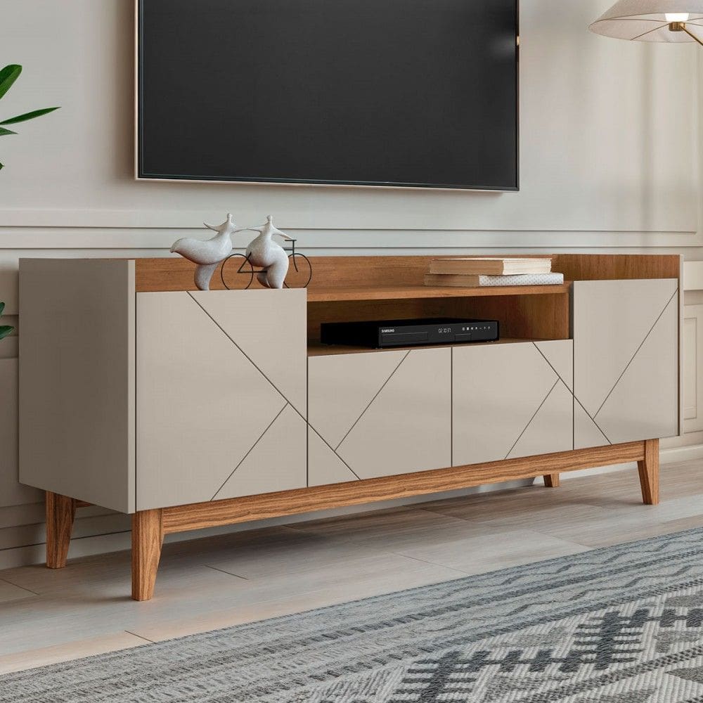 Rack para TV Até 65 Polegadas Andriely 4 Portas Off White/Cedro - Pnr Móveis