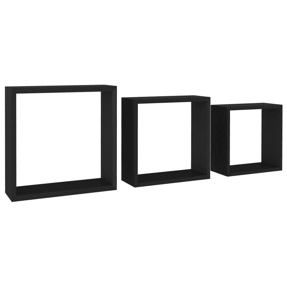 Prateleiras de cubos montadas na parede vidaXL Black MDF 3 unidades