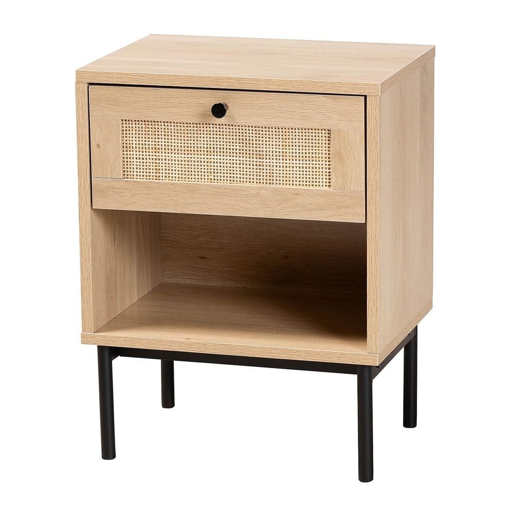 Mesa de cabeceira Baxton Studio Sherwin Mid-Century, 1 gaveta, marrom claro