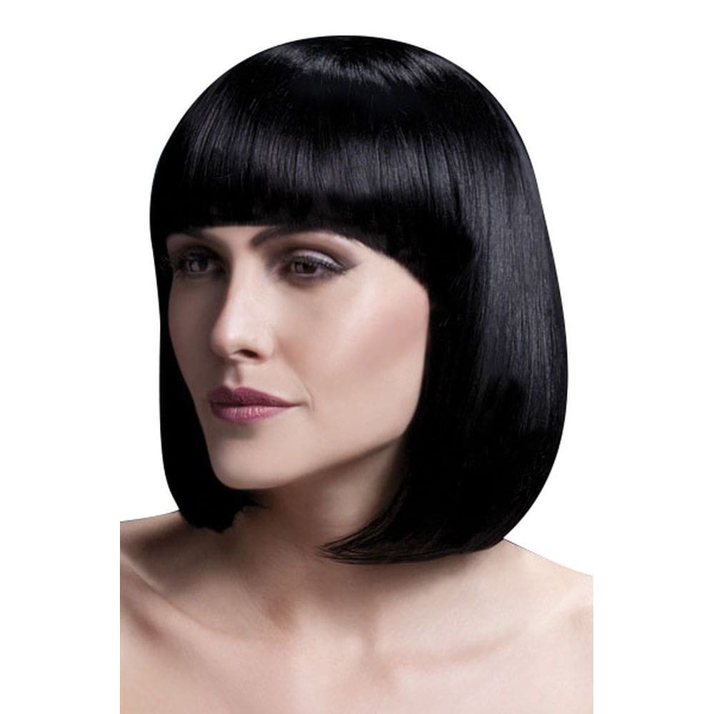 Peruca Smiffys Fever Elise preta Sleek Bob com franja 33cm