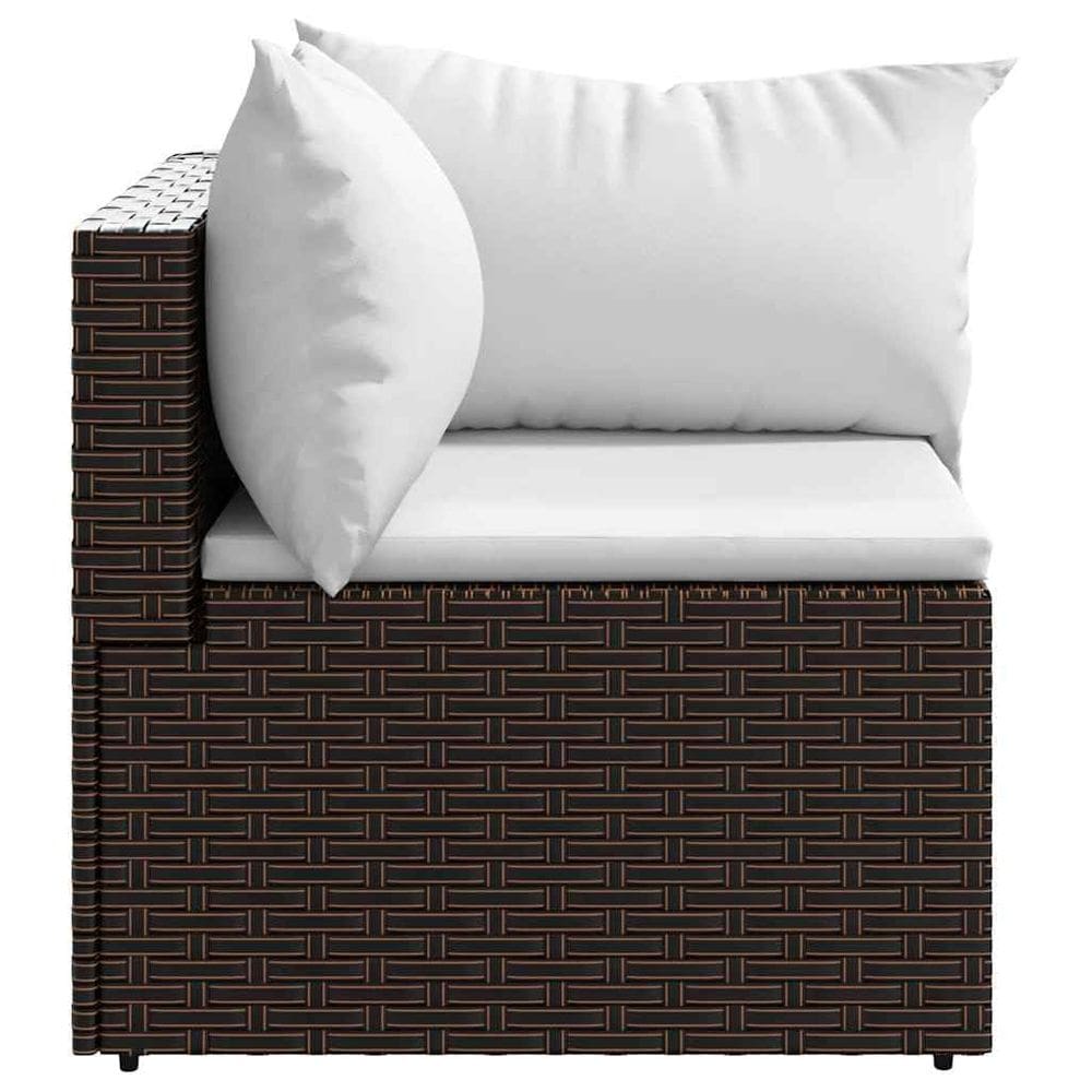 Sofá de canto de pátio vidaXL Modular PE Rattan Brown com almofadas