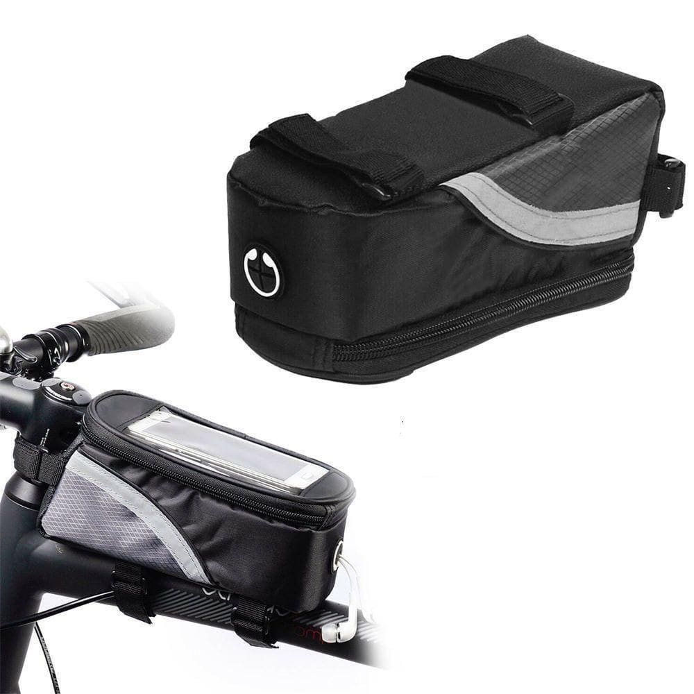Bolsa Case Porta Celular Suporte Guidão Tela Touch Compacto Zíper Saída Fone Ouvido Ciclistas Cinza