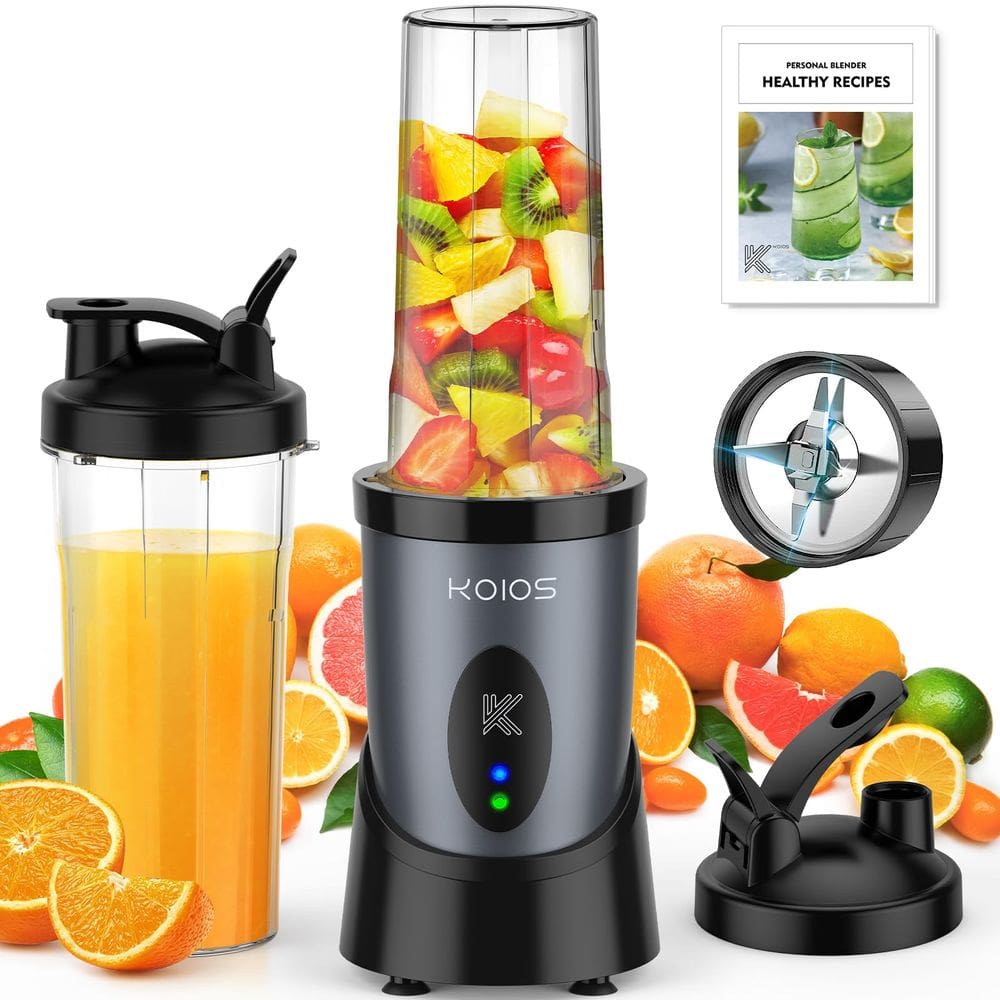 Liquidificador de smoothie KOIOS 900W para batidos com 2 xícaras de 650 ml, cinza, azul