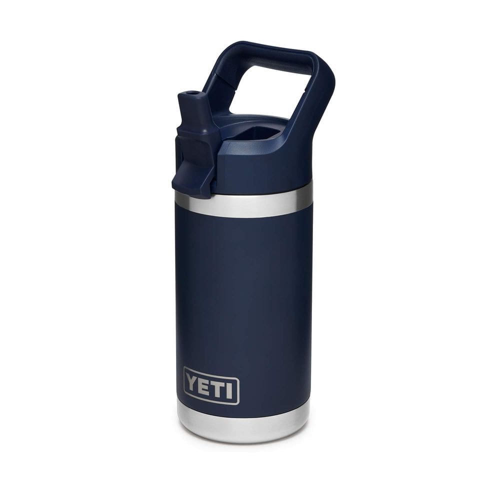 Garrafa YETI Rambler Jr. 350 ml para crianças com boné de palha azul marinho