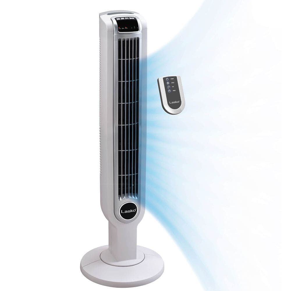 Ventilador de torre Lasko 2510 36cm, oscilante de 3 velocidades com controle remoto branco