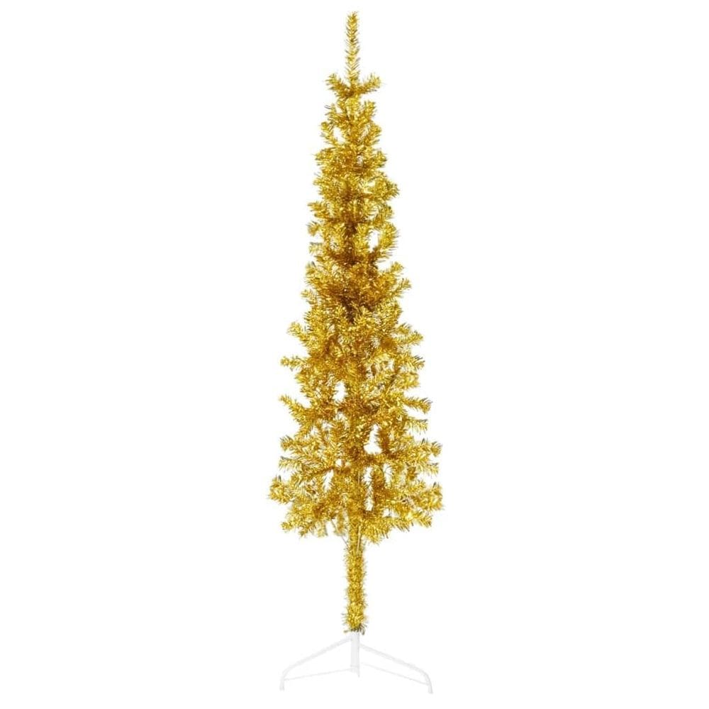 Árvore de Natal vidaXL Slim Artificial Meia 5 pés de PVC dourado