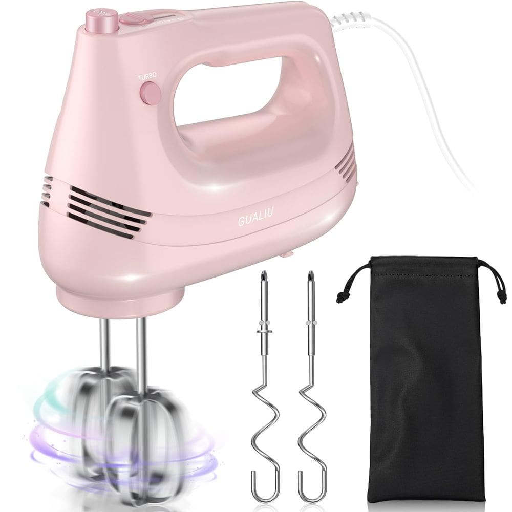 Batedeira manual GUALIU Electric com batedor de aço inoxidável rosa