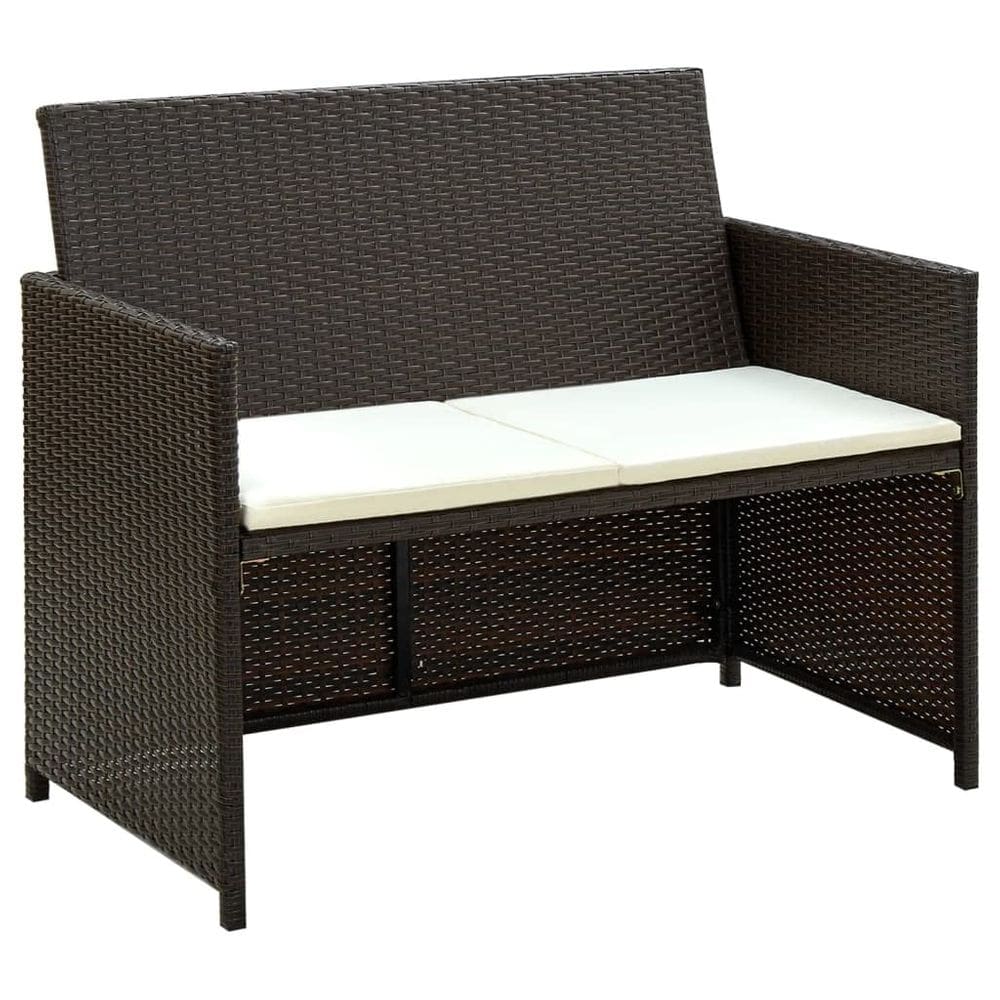 Sofá ao ar livre vidaXL de 2 lugares Brown Poly Rattan com almofadas