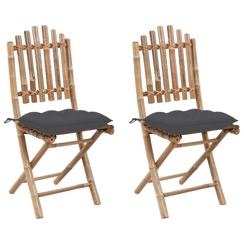 Cadeiras dobráveis de bambu para pátio vidaXL com almofadas, conjunto de 2