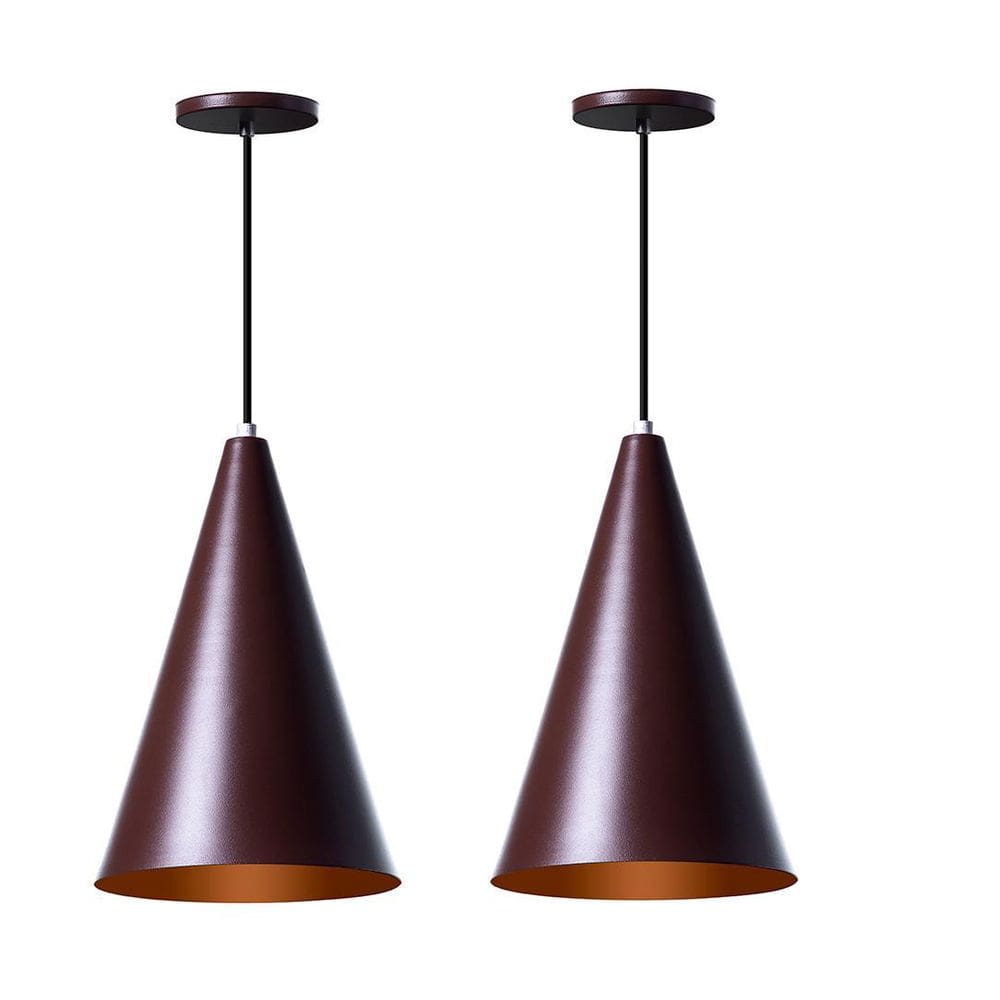 Kit 2 Lustre Pendente Cone M Marrom Alumínio Decoração