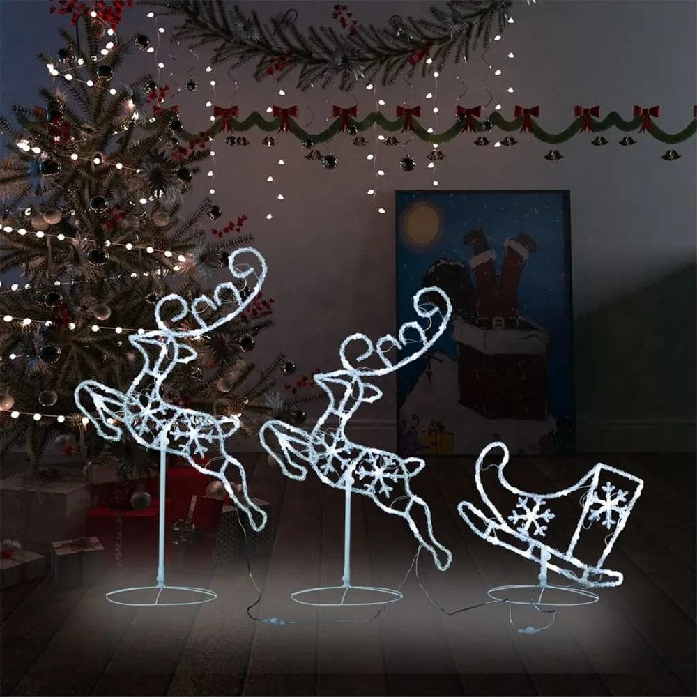 Decoração de Natal Tikarti Acrylic Flying Reindeer & Sleigh