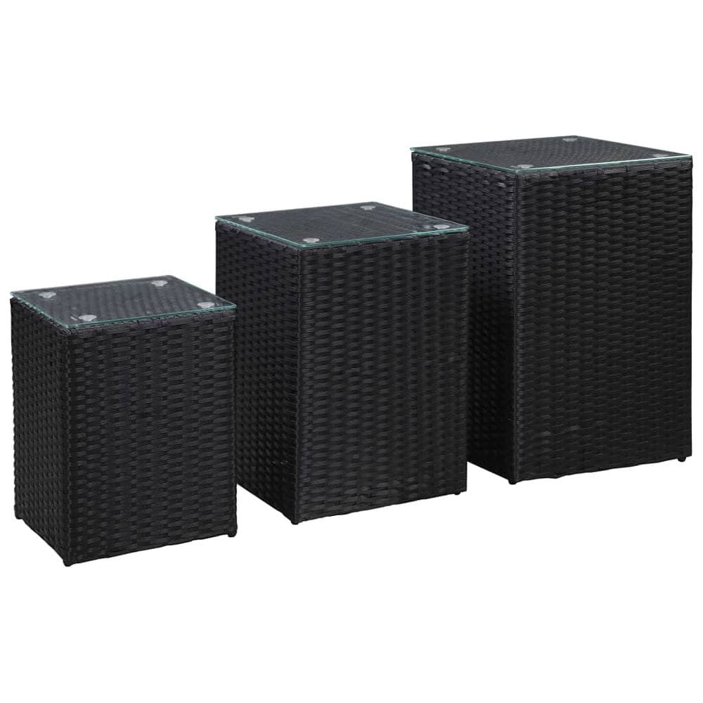 Mesas laterais vidaXL 3 peças com tampo de vidro Black Poly Rattan