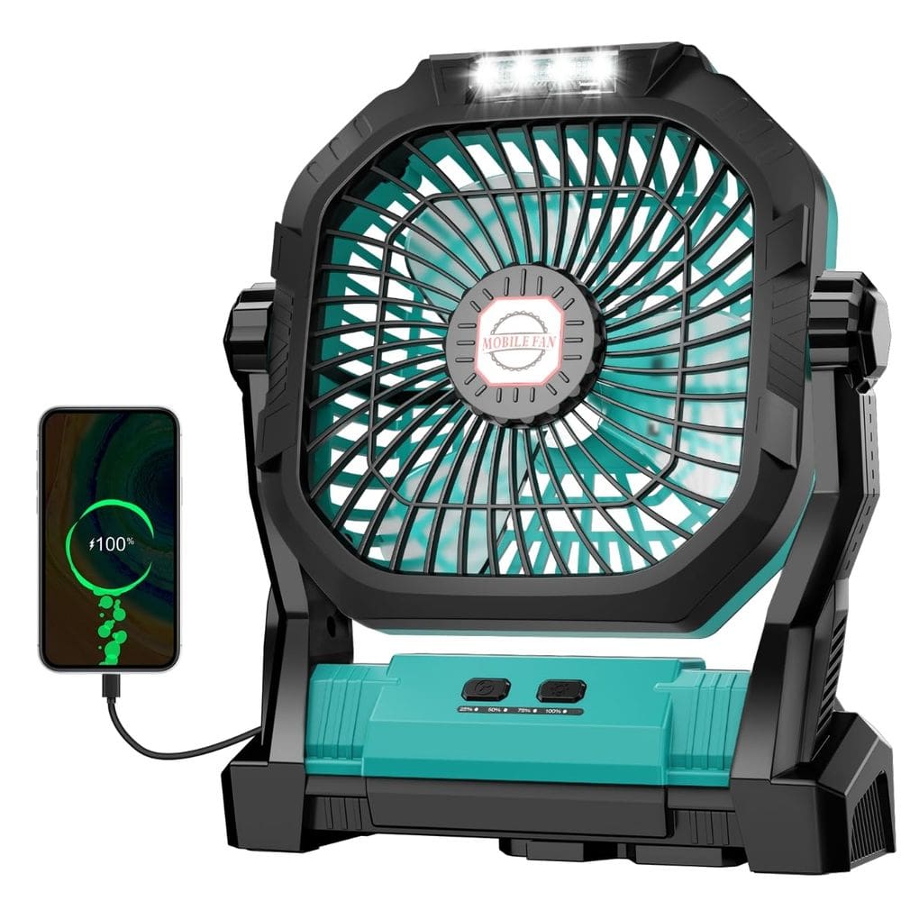 Ventilador de acampamento ROSHOPI recarregável 20000mAh com LED azul claro