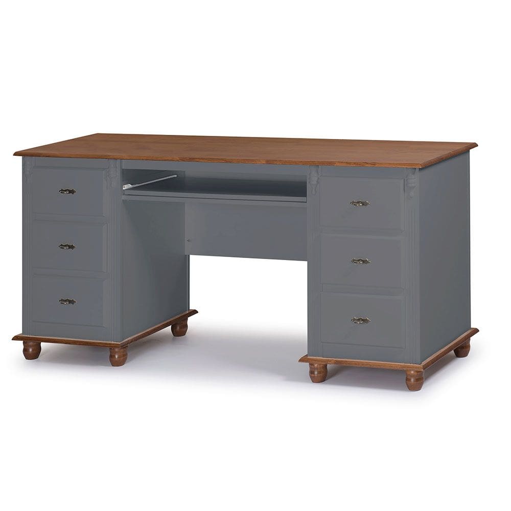 Escrivaninha 6 Gavetas com Suporte para Teclado e Divisor de Ambiente Office 50606 Linz Móveis - Cinza/Imbuia Glazer