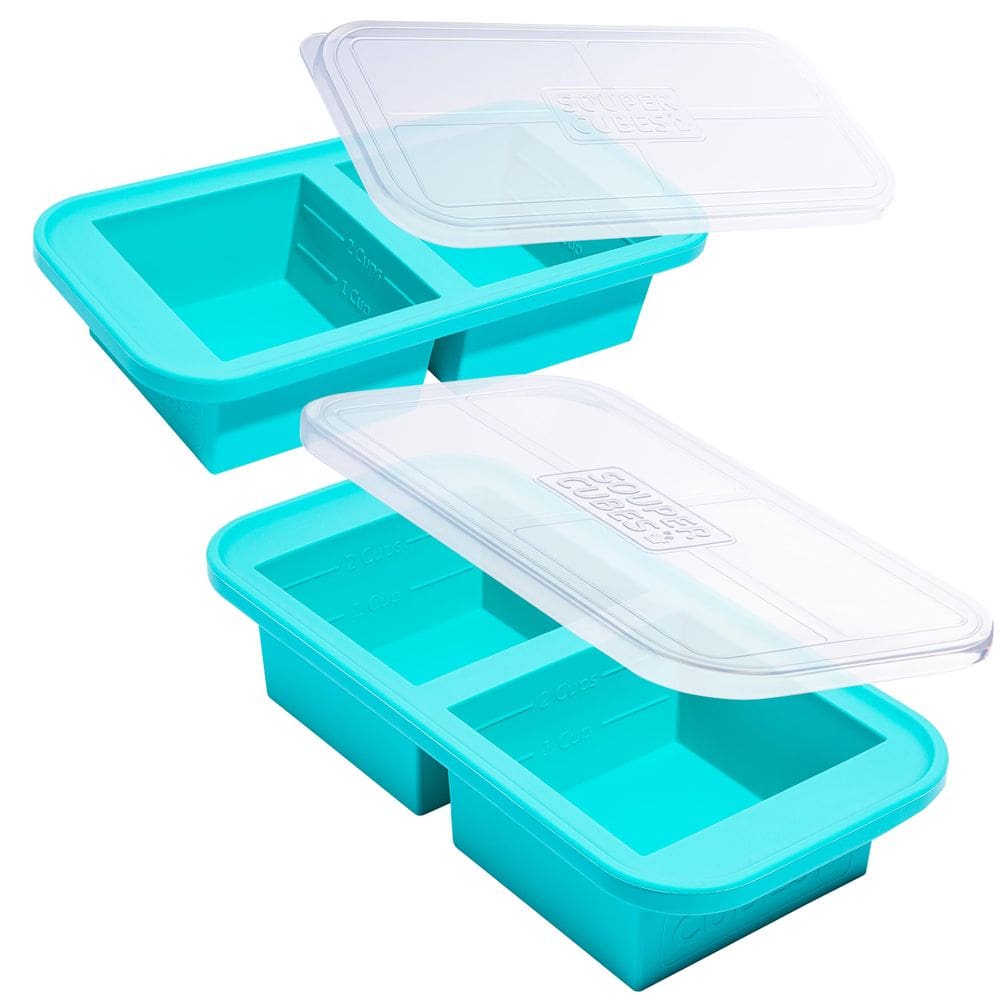 Bandeja para freezer Souper Cubes, 500 ml de silicone, pacote com 2 tampas Aqua