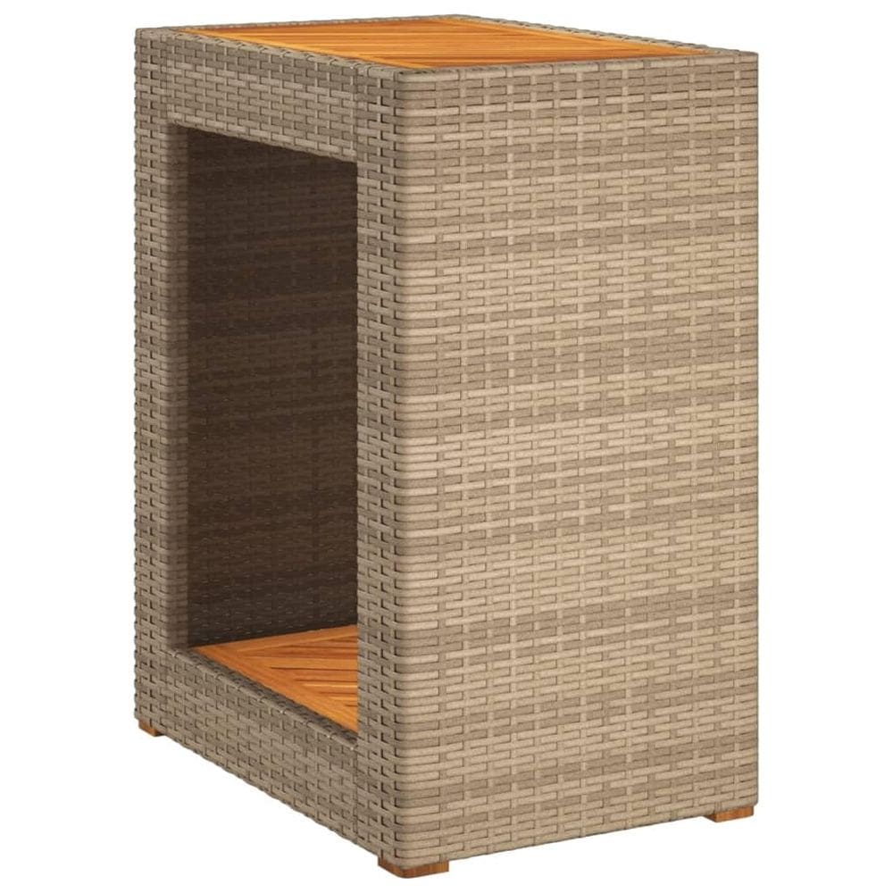 Mesa lateral de pátio vidaXL Bege Poly Rattan e madeira de acácia