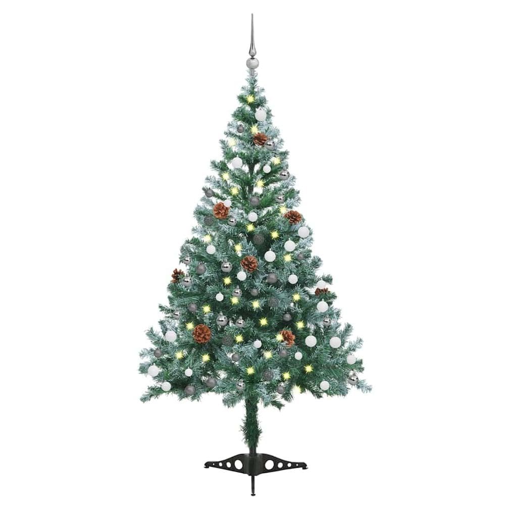 Árvore de Natal vidaXL Frosted Pré-iluminada de 1,5 m com LED de pinhas
