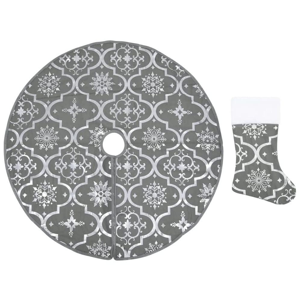 Saia de árvore de Natal VidaXL Luxury em tecido cinza de 90 cm de diâmetro