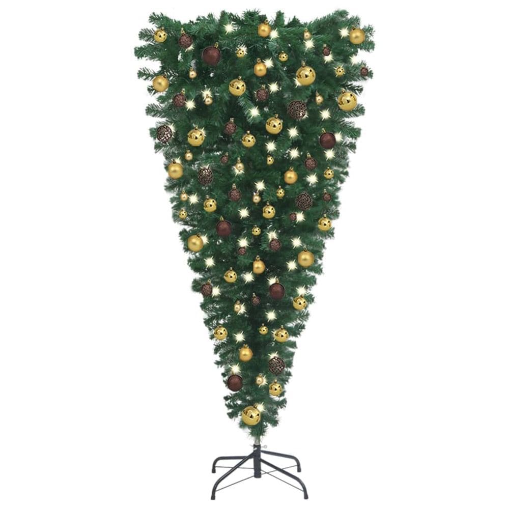 Árvore de Natal artificial vidaXL de cabeça para baixo 210 cm com LED