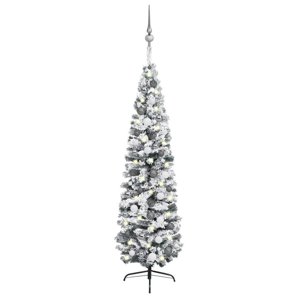 Árvore de Natal vidaXL Slim 2,1 m com LEDs e conjunto de bolas com enfeite