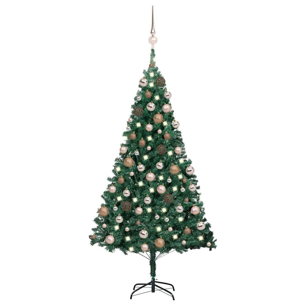 Árvore de Natal vidaXL de 1,8 m com luzes LED e conjunto de bolas em PVC verde