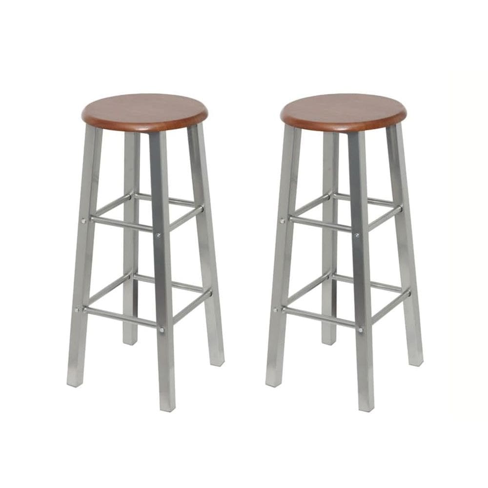 Bancos de bar vidaXL de 2 peças de metal com assento de MDF 70 cm prateado/marrom