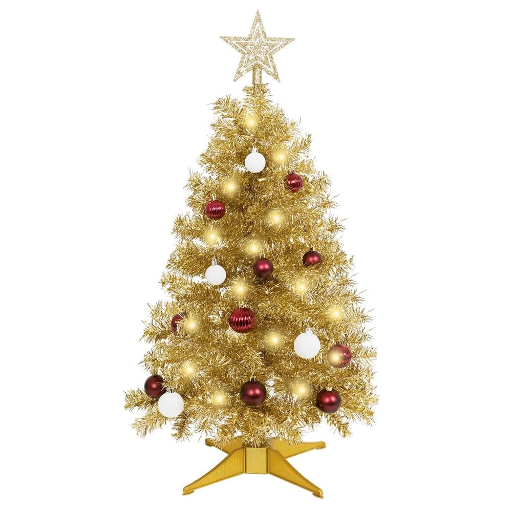 Árvore de Natal Sunshine Champagne com luz de 90 cm com enfeites