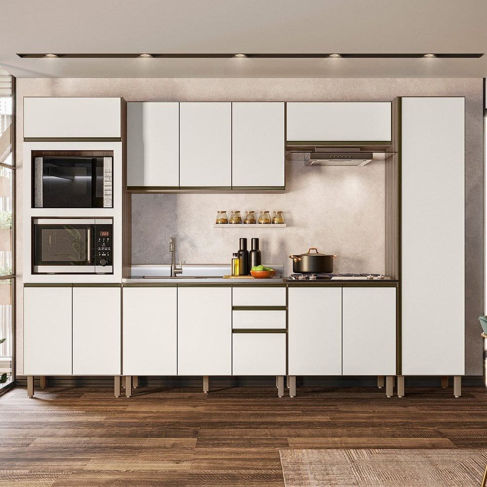 Cozinha Completa 220,5cm X 322cm Catarina Carvalho Marrom/Off White Cetim