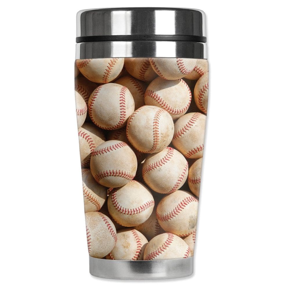 Caneca de viagem Mugzie Old Baseballs 473ml com capa isolada