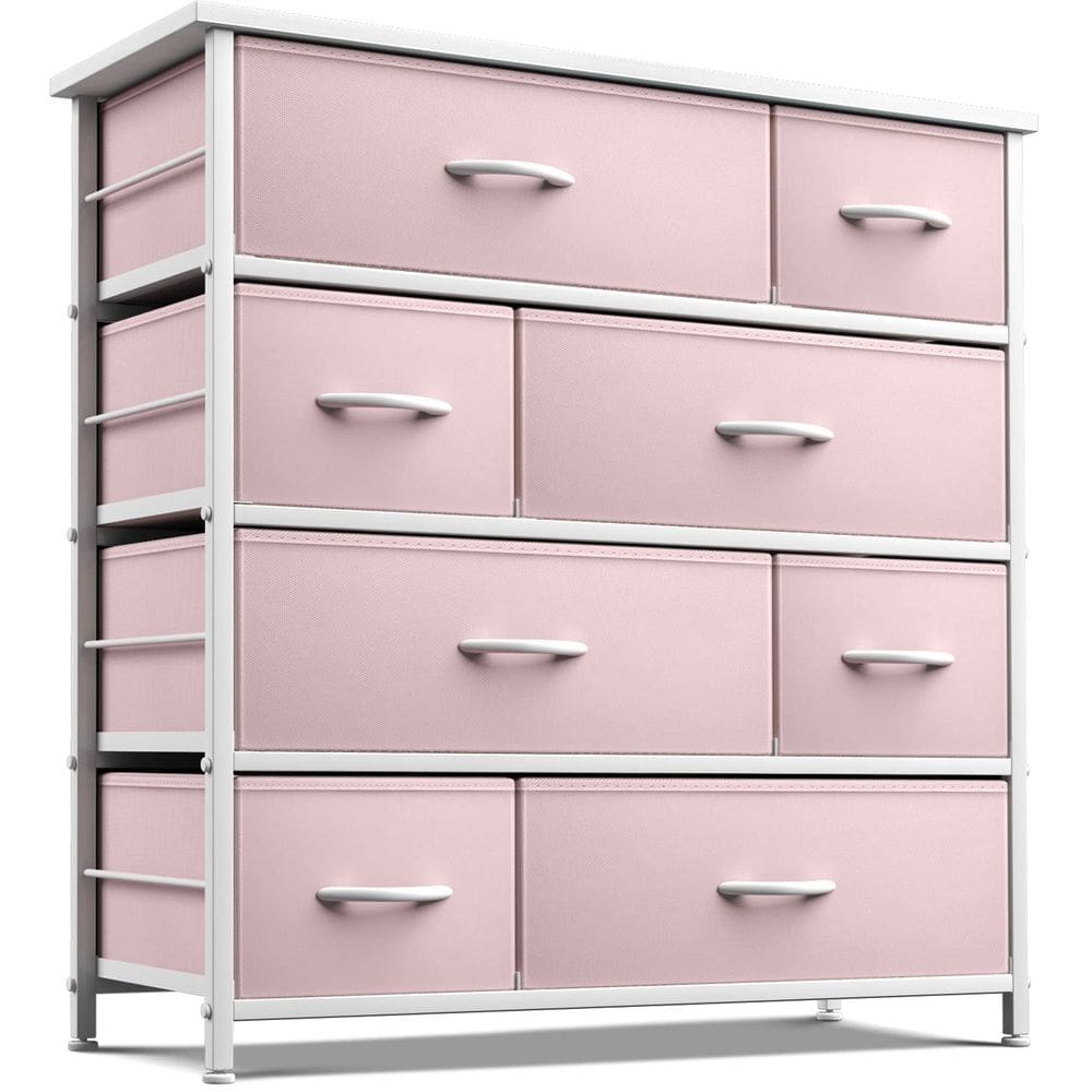 Cômoda Sorbus com 8 gavetas para crianças, adolescentes e quartos rosa