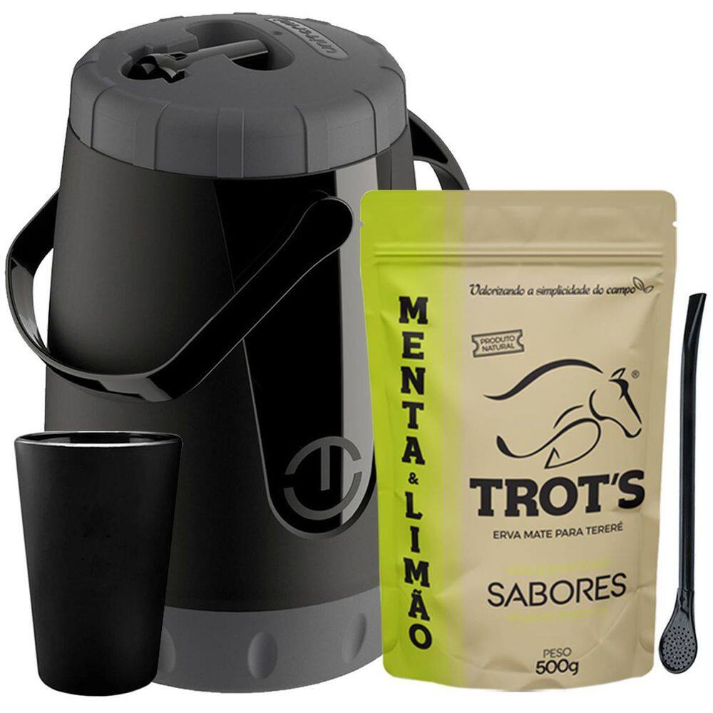 Kit Tereré Trot`S Garrafa Cuia Bomba E Erva Menta E Limão