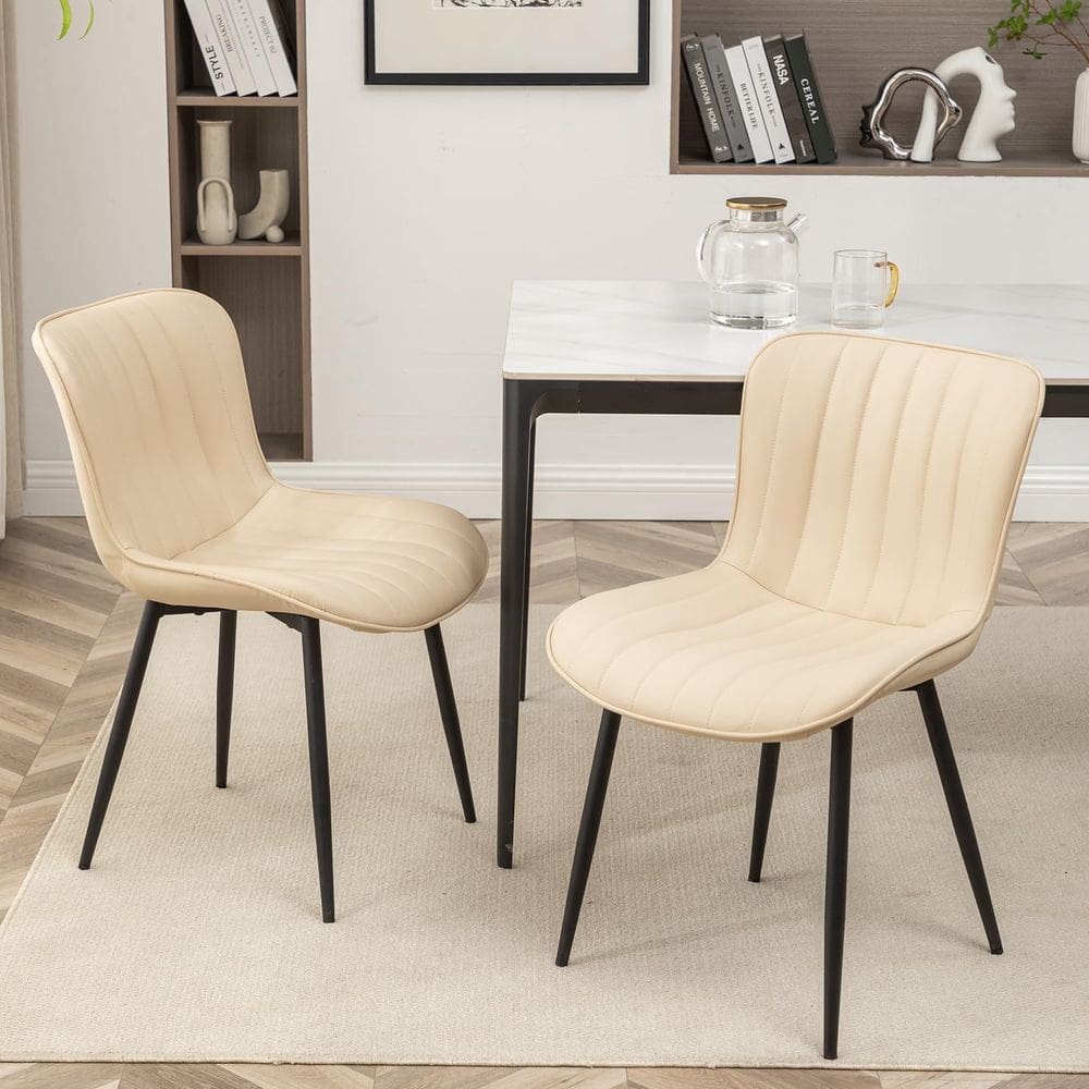 Conjunto de 2 cadeiras de jantar em couro Cinxzar com pernas de metal bege