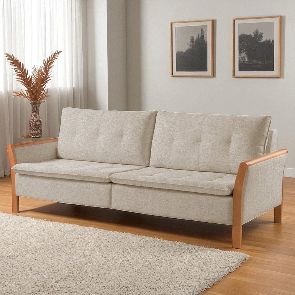 Sofá Fixo Matteo 3 Lugares Luxo 1,80m Castellar Móbile Linho Bege