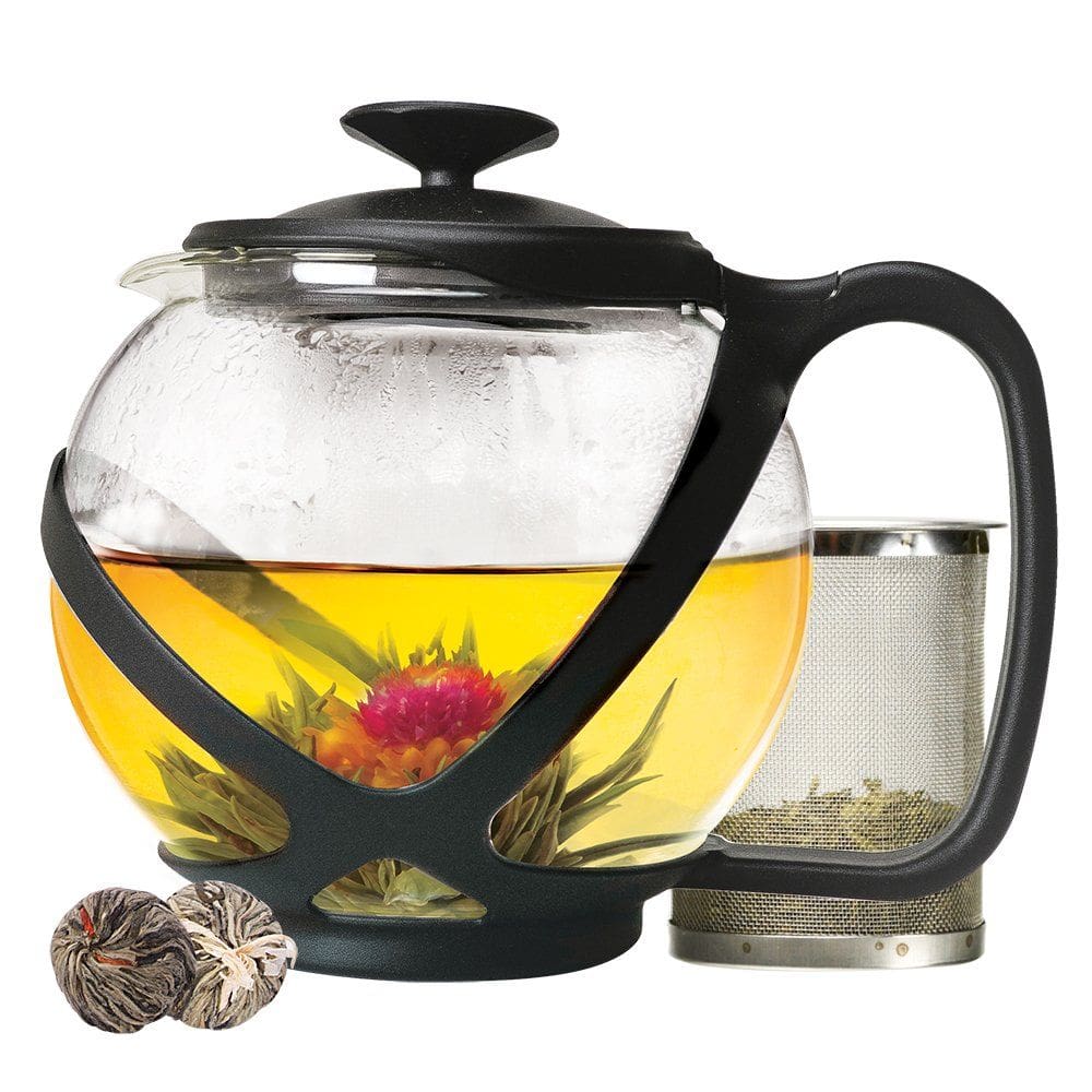 Chaleira Primula Tempo Glass 1,2 L com 2 chás floridos pretos