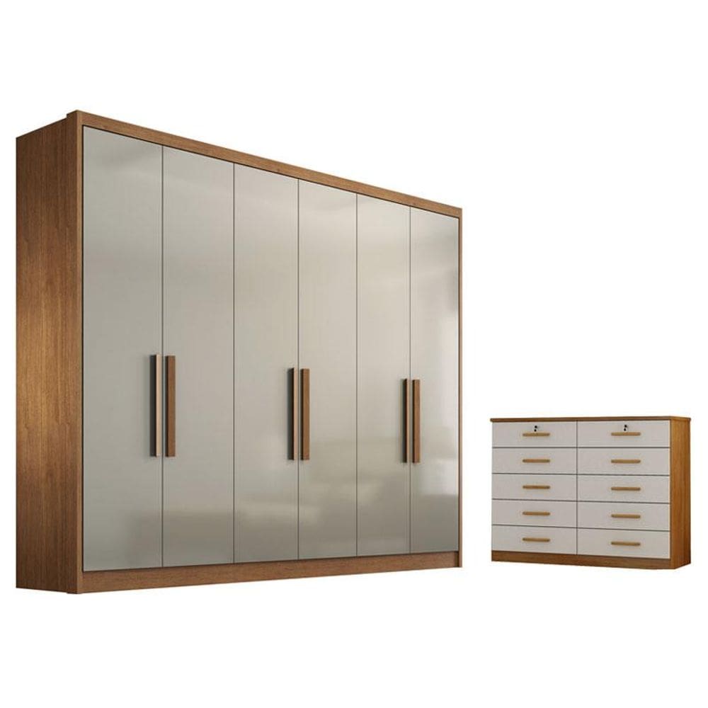 Guarda Roupa Casal Linea e Gaveteiro Milão com Chave Cumaru 25 Fendi - Novo Horizonte