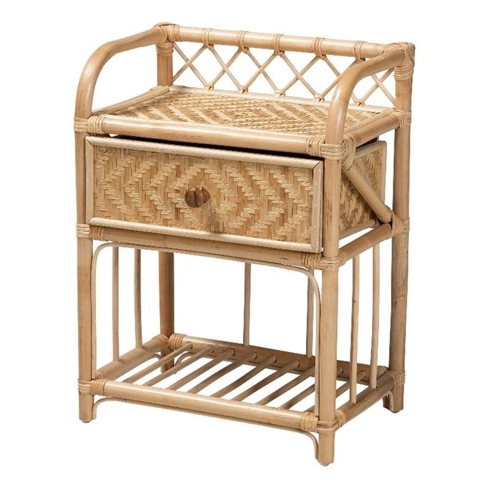 Mesa de cabeceira Baxton Studio Kobie Modern Bohemian Rattan Brown