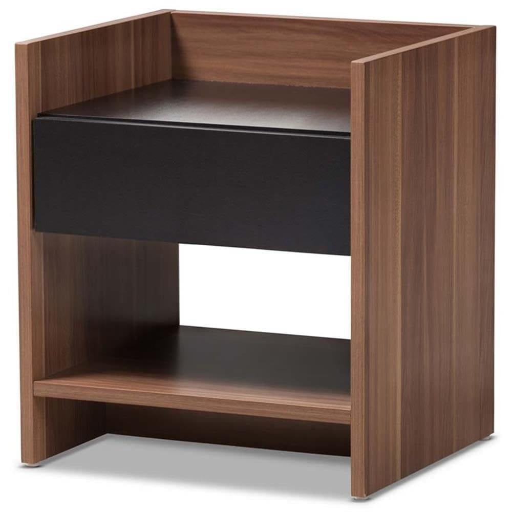Mesa de cabeceira Baxton Studio Vanda Wood 1 gaveta preta/nogueira