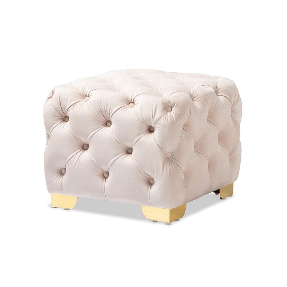 Estúdio Ottoman Baxton Avara Glam and Luxe em veludo bege claro