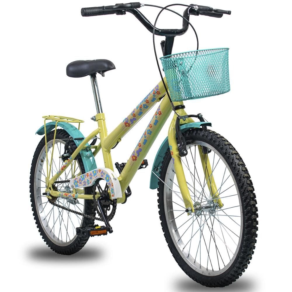 Bicicleta Aro 20 South Flower infantil Feminino V-brake Paralama e Cesto