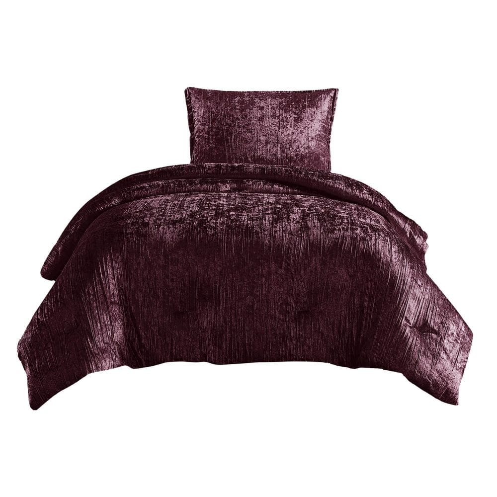 Conjunto de roupa de cama Benzara Jay Twin em veludo roxo 218x173 cm