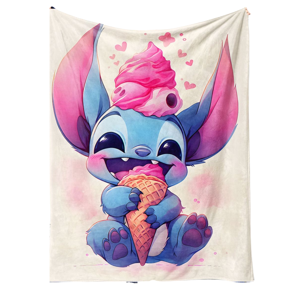 Cobertor SANMU Flannel Soft Anime Stitch Eating Ice Cream