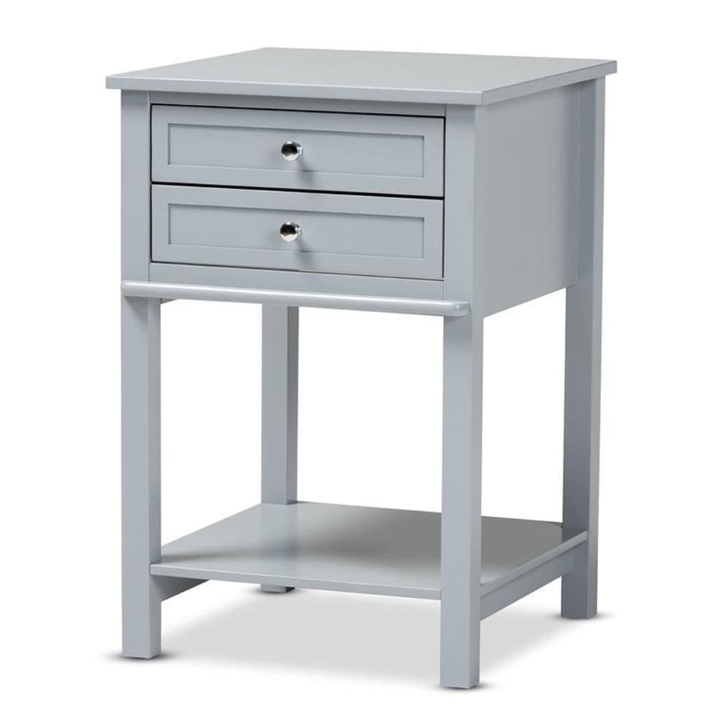 Mesa de cabeceira Baxton Studio Willow cinza claro de madeira com 2 gavetas