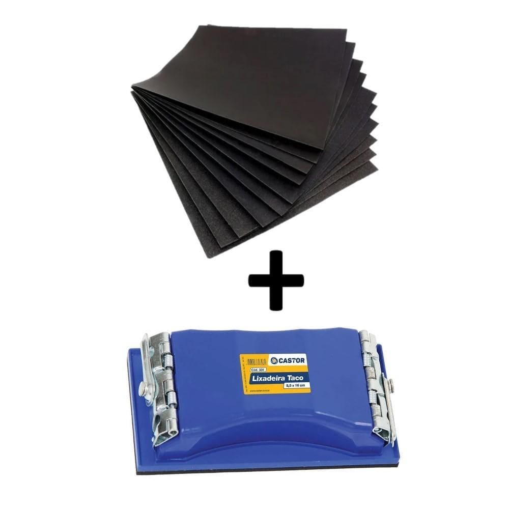 Kit 10 Lixas D`Água Grão 80 + Lixadeira 8,5 X 16Cm Castor