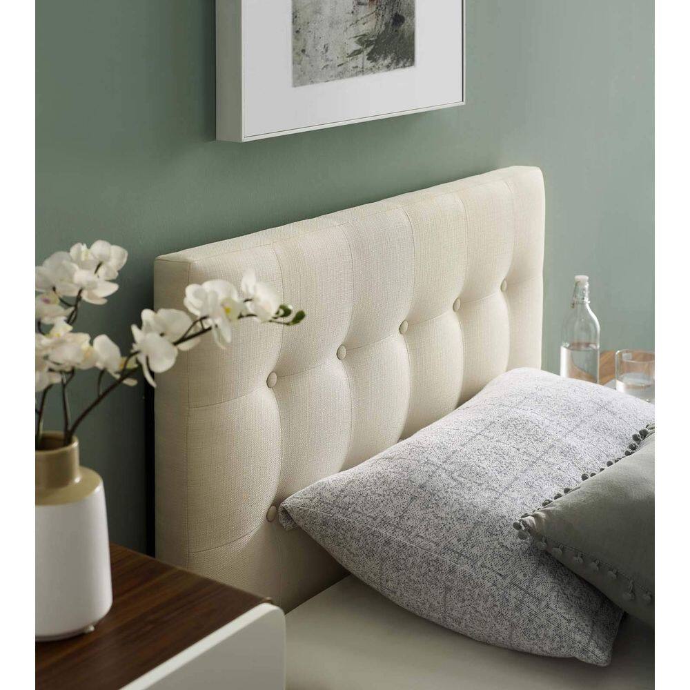 Cabeceira Modway Emily Tufted Button Linen Tecido Ivory Twin