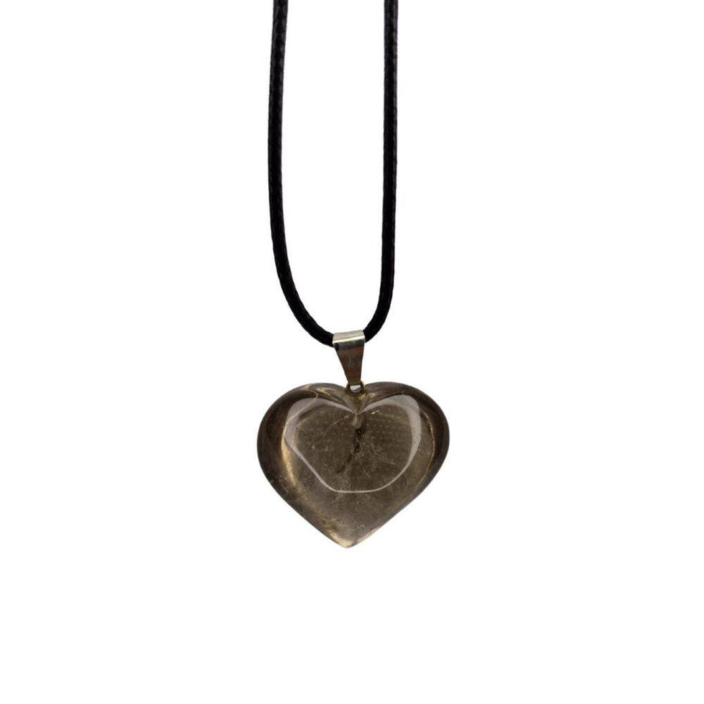 Colar Cordão Pingente De Pedra Quartzo Fumê Coração Natural