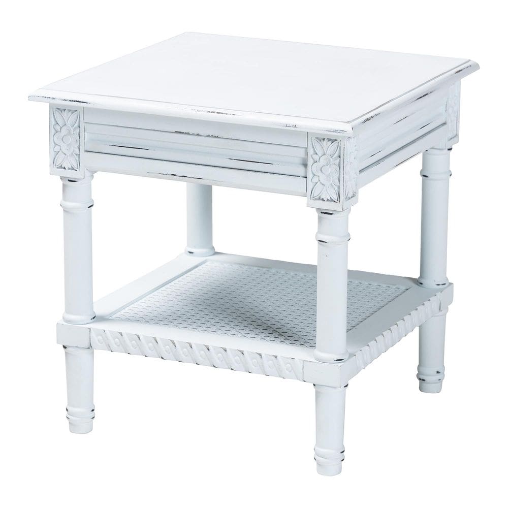 Mesa final Baxton Studio Jeanne Vintage White Wood com prateleira
