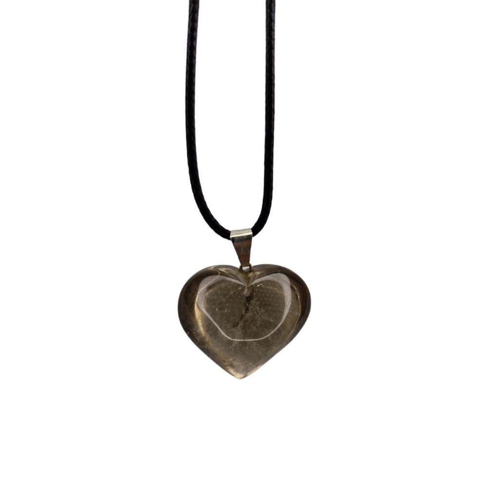 Colar Cordão Pingente De Pedra Quartzo Fumê Coração Natural